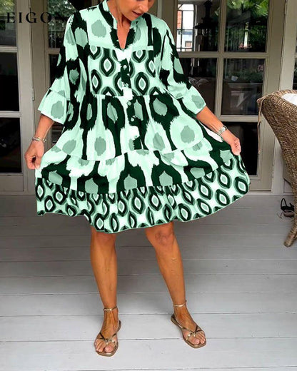 Printed 3/4 Sleeve Dress 23BF Casual Dresses Clothes discount Dresses Spring Summer