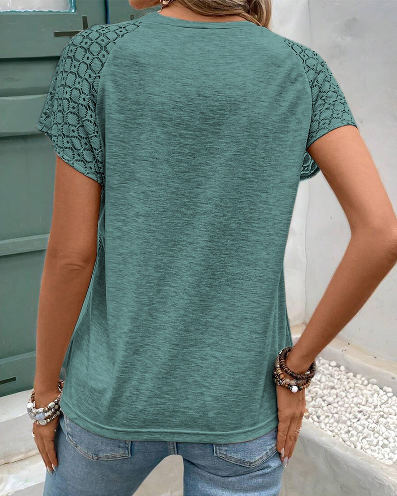 Solid Color Hollow Round Neck Slim T-Shirt