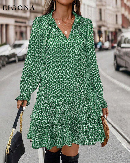 Print Long Sleeve Dress Green 2023 F/W casual dresses Clothes discount Dresses Spring