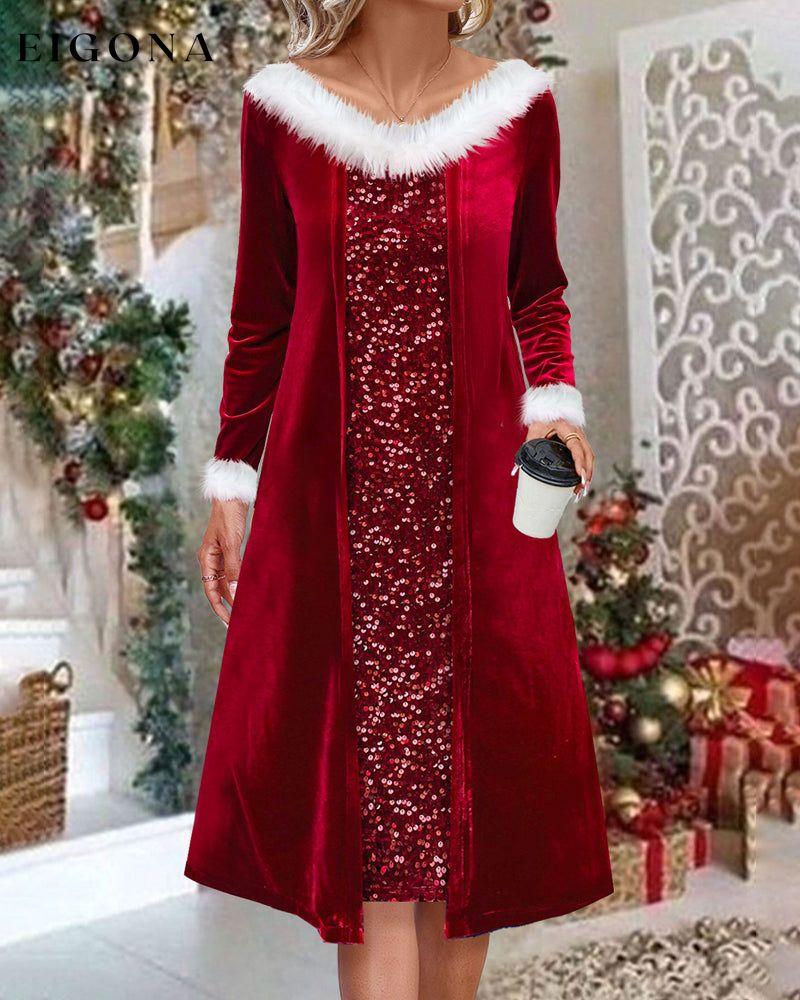 Elegant V-Neck Fur Collar Dress 2022 f/w 23BF Clothes Dresses Evening Dresses party dresses