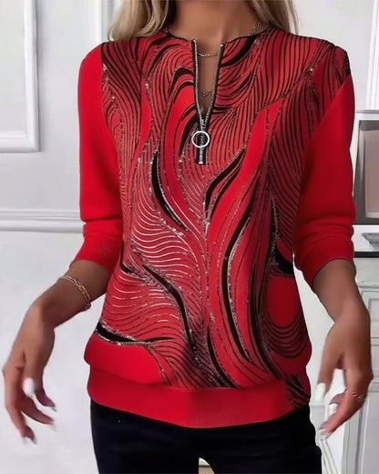 Casual Printed Zipper Sweatshirt