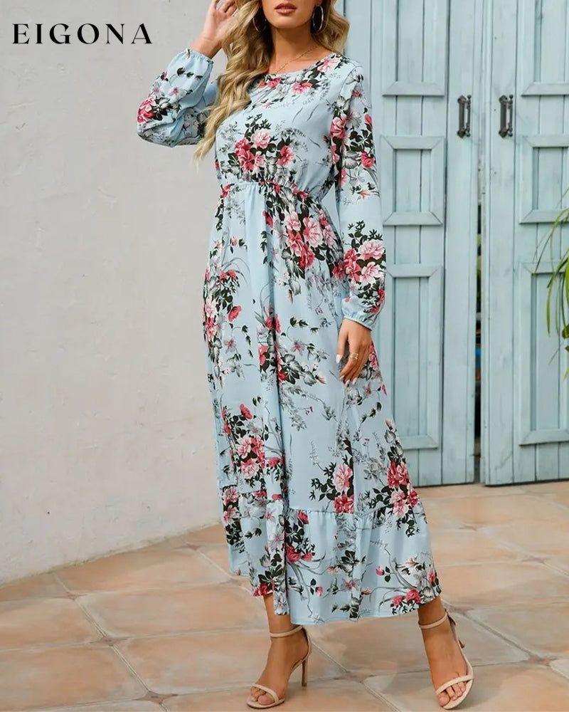 Elegant floral print round neck dress 23BF Casual Dresses Clothes Dresses Spring Summer