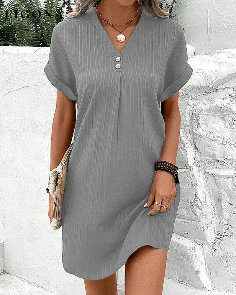 Solid color v neck dress Gray 23BF Casual Dresses Clothes Dresses Spring Summer