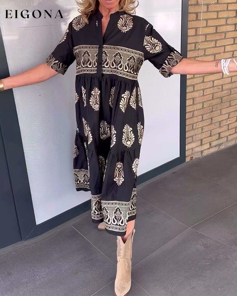 Retro printed V-neck casual long dress casual dresses spring summer