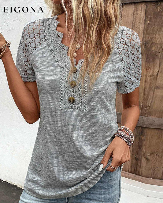 Lace Short Sleeve T Shirt 23BF 23BK clothes Short Sleeve Tops Spring Summer T-shirts Tops/Blouses