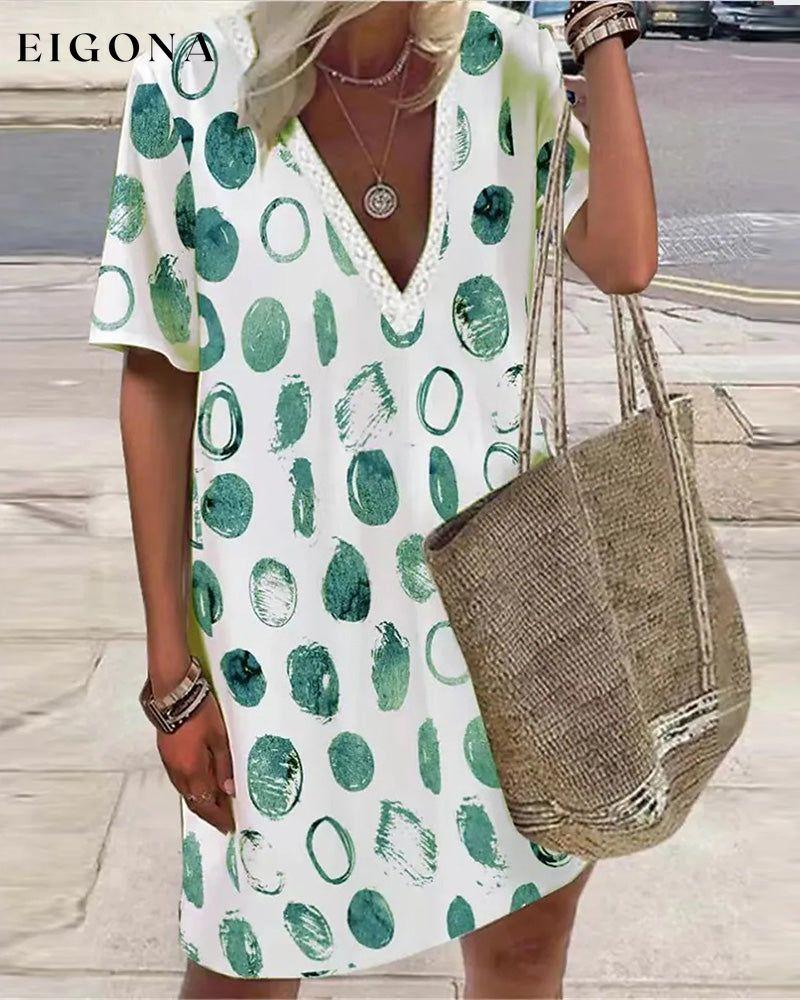 Polka Dot Print V-Neck Dress Green 23BF Casual Dresses Clothes Dresses Spring Summer