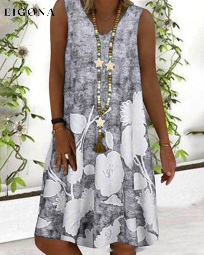 Sleeveless V-neck printed dress Gray 23BF Casual Dresses Clothes Dresses Spring Summer