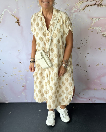 Lapel short sleeve loose dress