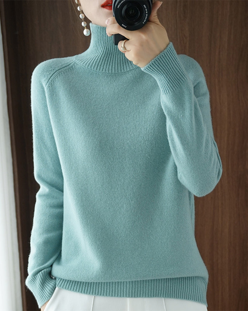 Simple solid color high collar long sleeve sweater 2024 f/w pullovers