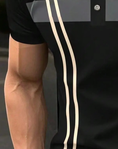 Men's Striped Contrast Binding Polo Shirt, Casual Short Sleeve Summer T-shirt