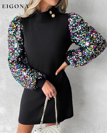 Patchwork sequined long-sleeved dress 2023 f/w 23BF casual dress christmas Clothes party dress