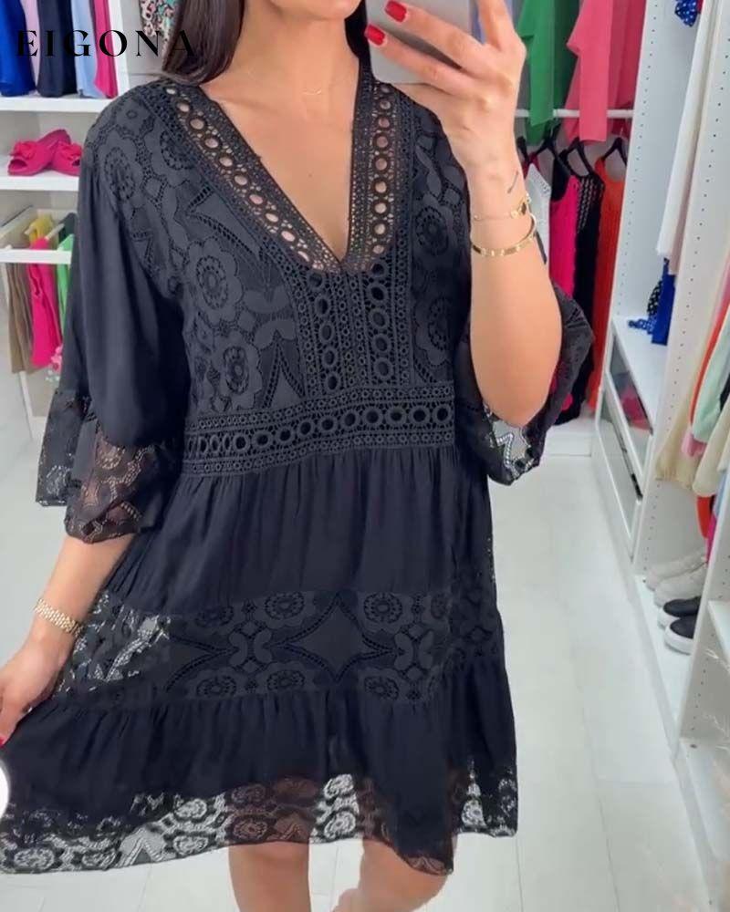 Solid color lace elegant V-neck dress casual dresses spring summer