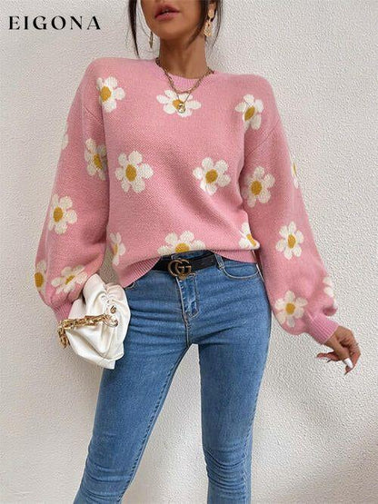 Flower Round Neck Latern Sleeve Sweater clothes Ship From Overseas sweater sweaters Sweatshirt X.W