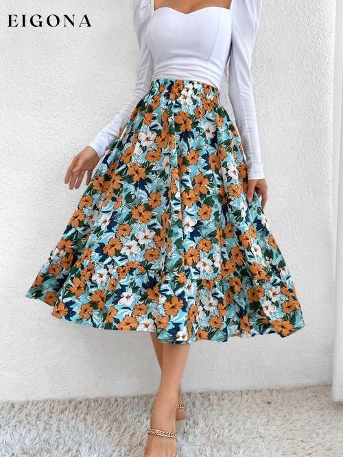 Printed Ruffle Hem Midi Skirt bottoms clothes midi skirts Ship From Overseas skirt skirts Women's Bottoms Y@X@N@H