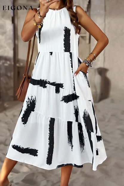 Printed Sleeveless Midi Dress with Pocket casual dress casual dresses clothes dress dresses DY midi dress midi dresses Ship From Overseas