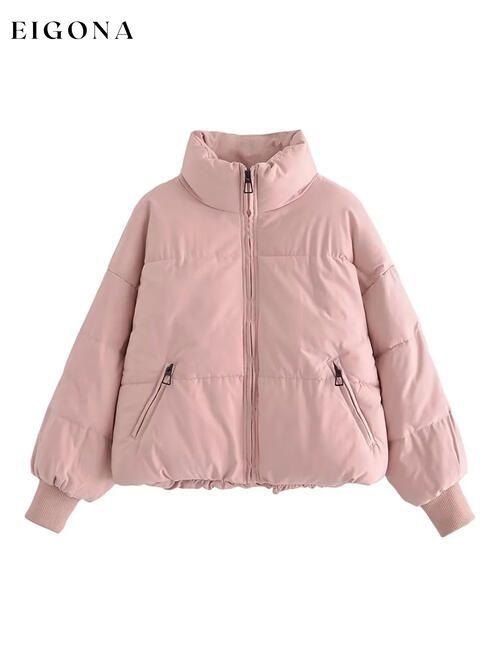 Zip Up Drawstring Winter Coat with Pockets Blush Pink clothes K&BZ Ship From Overseas