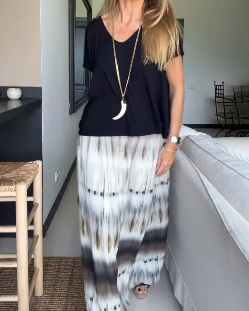 Casual Short Sleeve Comfort Skirt Two-Piece Set