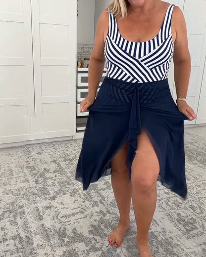 Wide Strap Striped One-Piece Swimsuit