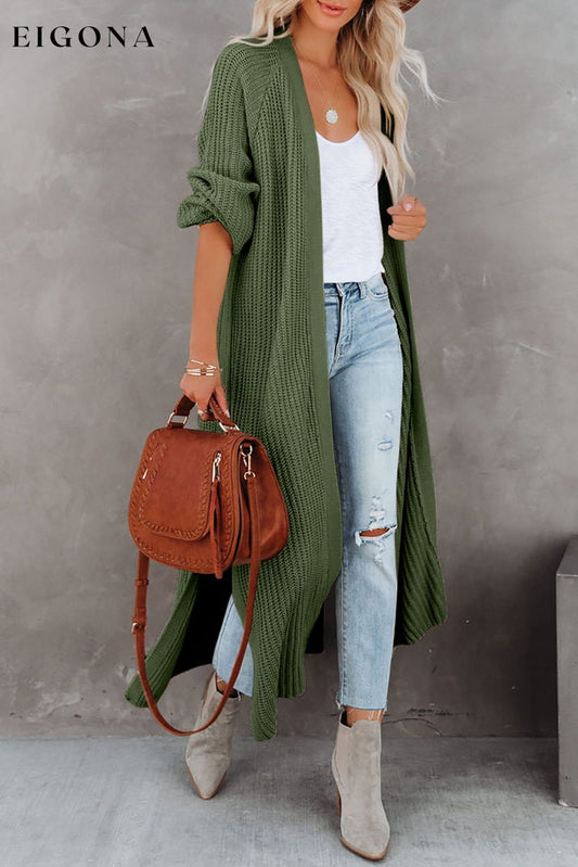 Green Open Front Side Slit Duster Knit Long Sweater Cardigan Jungle Green 100%Acrylic All In Stock cardigan cardigans Category duster cardigan clothes Color Green EDM Monthly Recomend Occasion Daily Print Solid Color Season Fall & Autumn Style Casual Style Modern