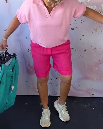 Solid Color Cotton And Linen Casual Shorts