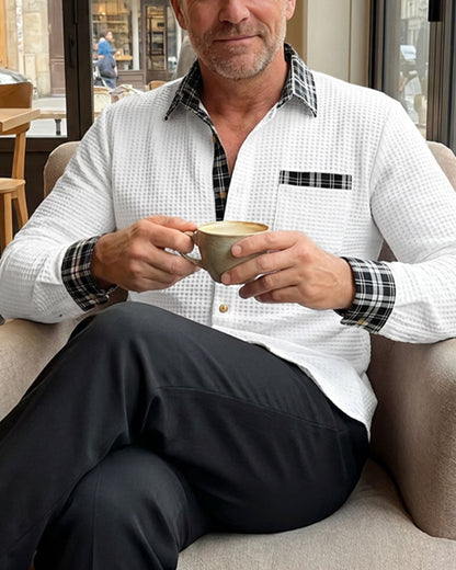 Men's Waffle Knit Casual Button-Down Shirt