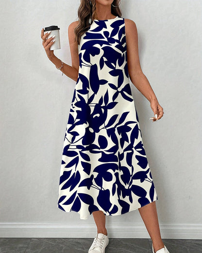 Casual Sleeveless Print Midi Dress