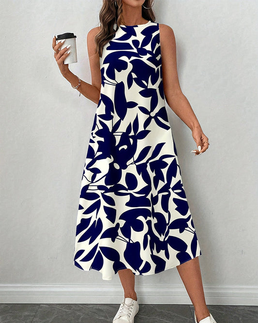 Casual Sleeveless Print Midi Dress
