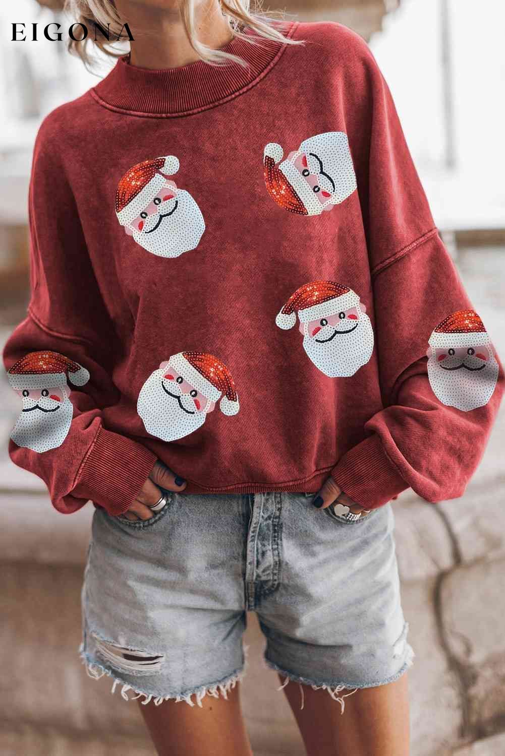 Sequin Santa Patch Round Neck Sweatshirt clothes Ship From Overseas SYNZ