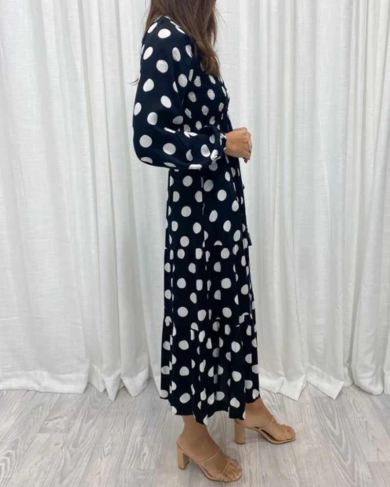 Polka dot print v-neck long sleeve elegant dress 202466 casual dresses spring summer