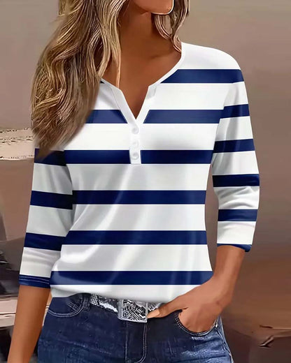 Long-Sleeved Versatile Striped Blouse