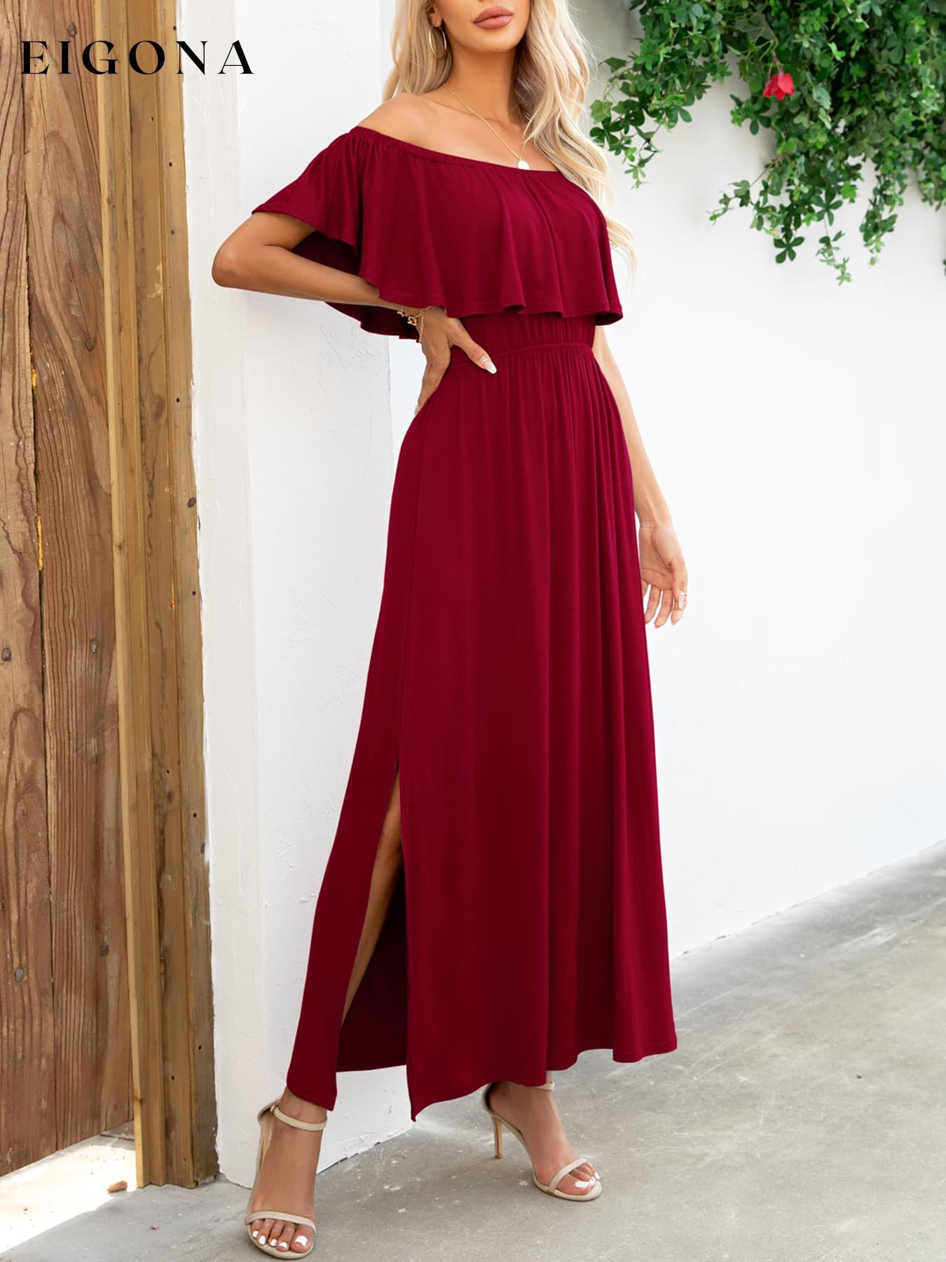 Off-Shoulder Slit Maxi Dress casual dress casual dresses clothes dress dresses maxi dress Putica Ship From Overseas Shipping Delay 09/29/2023 - 10/04/2023