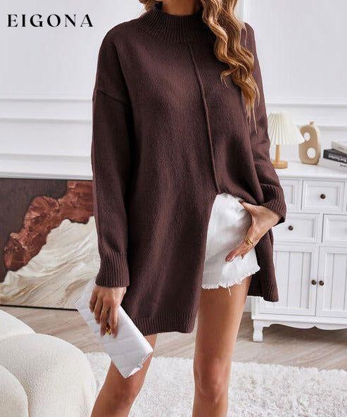 Exposed Seam Mock Neck Slit Sweater clothes SF Knit Ship From Overseas Sweater sweaters