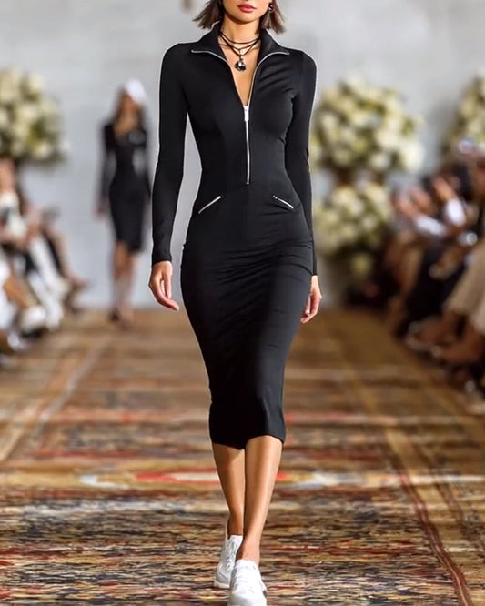 Elegant Solid Color Stretch Dress