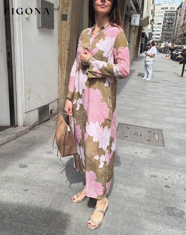 Casual floral print long sleeve slit maxi dress casual dresses spring summer