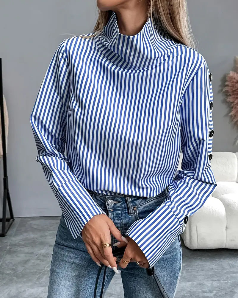 Fashionable Half Turtleneck Striped Blouse 2024 f/w blouses & shirts spring