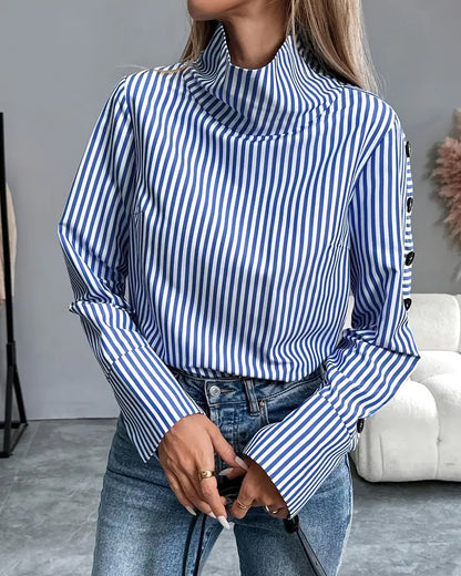 Fashionable Half Turtleneck Striped Blouse 2024 f/w blouses & shirts spring