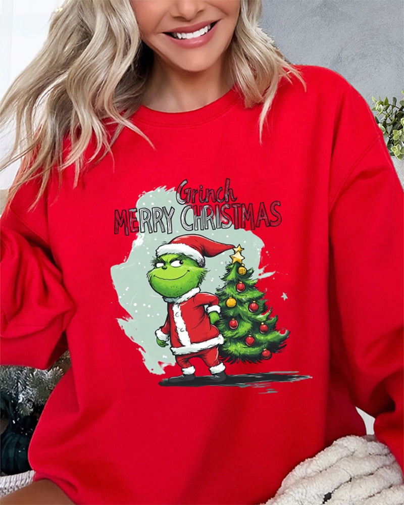 Christmas tree Grinch print pullover sweatshirt 2024 f/w christmas Grinch sweatshirts