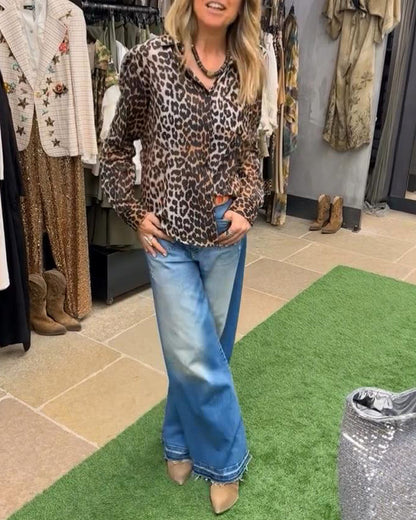 Leopard Print Long-Sleeved Elegant Shirt