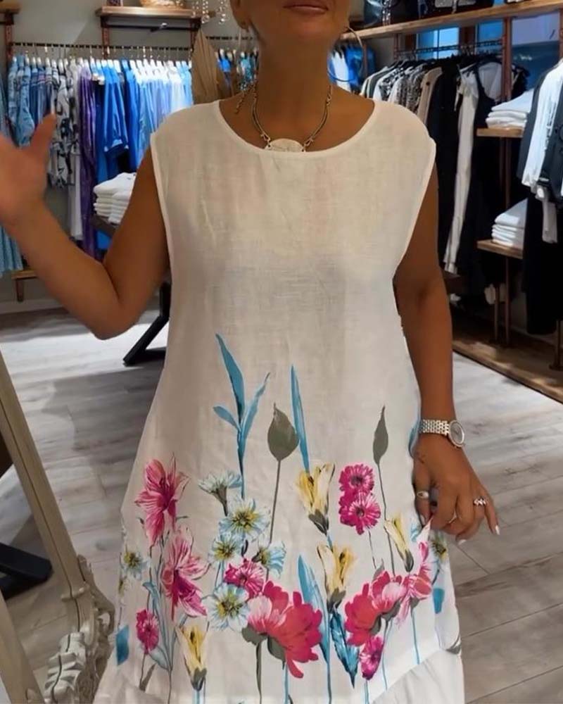 Elegant floral print sleeveless panel dress casual dresses summer