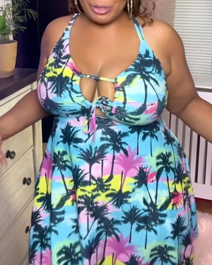 Tropical Floral Print Swimsuit With Shorts