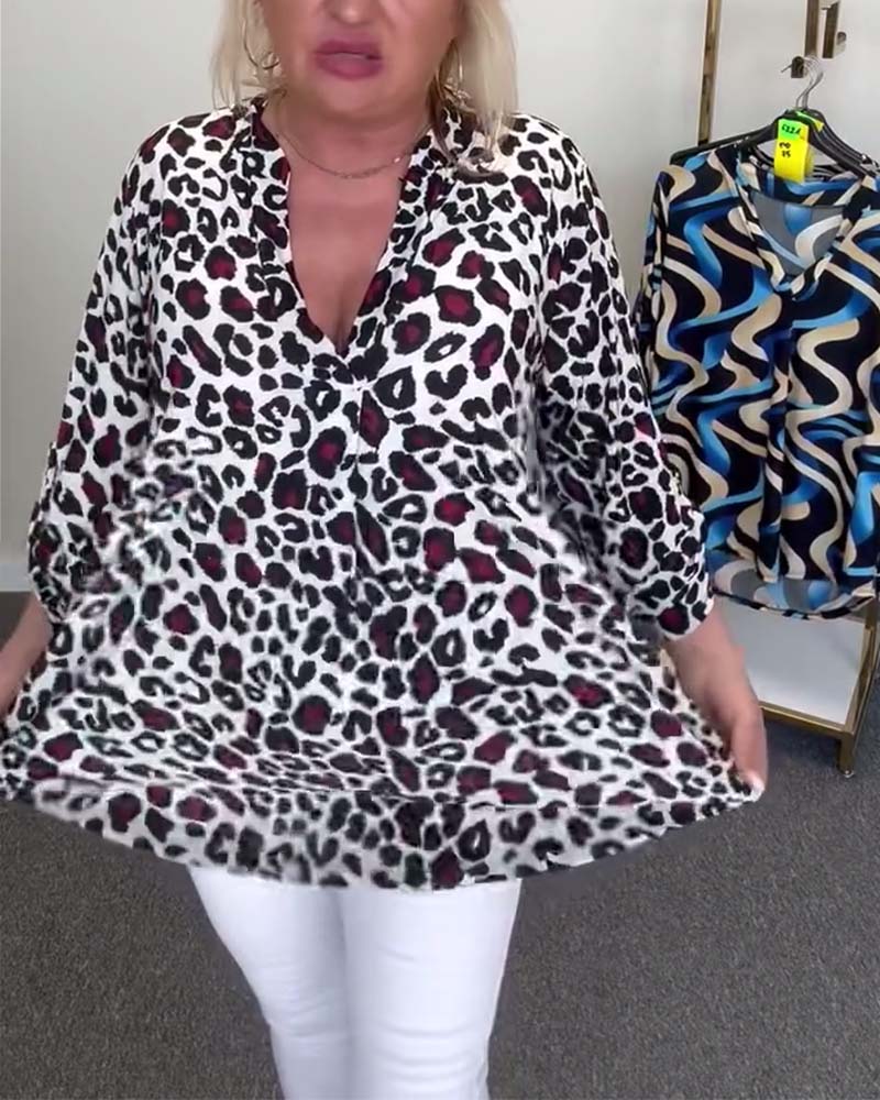 Leopard print loose casual top 2024 f/w blouses & shirts spring