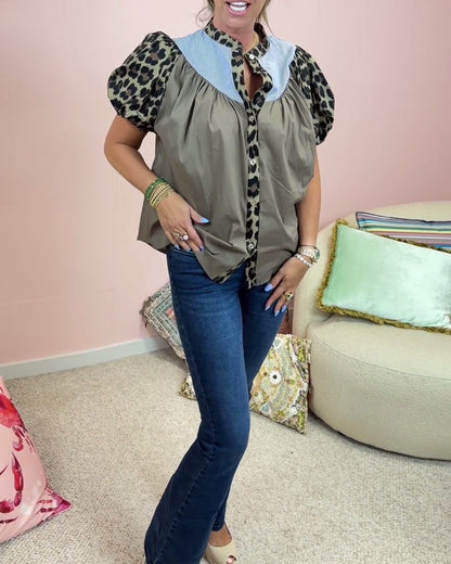 Short-sleeved leopard print shirt 202466 blouses & shirts summer