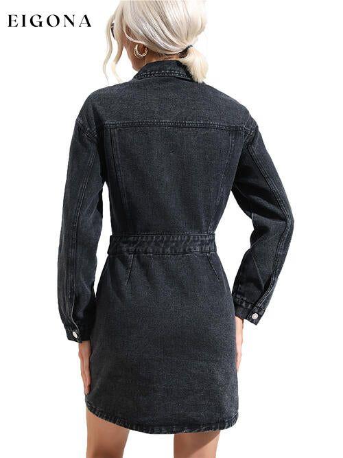 Buttoned Collared Neck Denim Mini Dress clothes Ship From Overseas Y@X@N@H