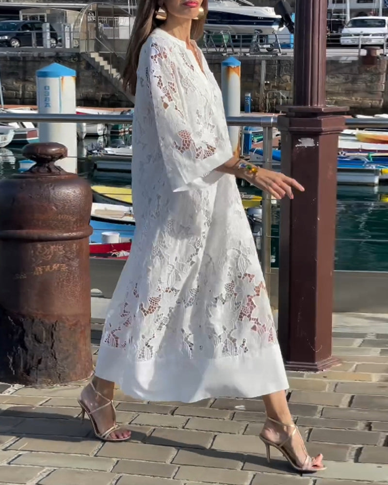 Lace flower solid color dress 202466 casual dresses spring summer