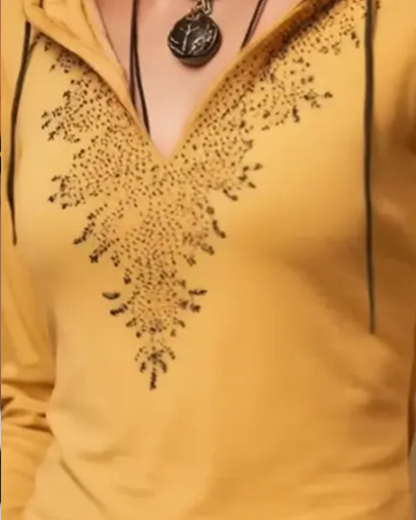 Hooded Casual Long-Sleeved Printed Top