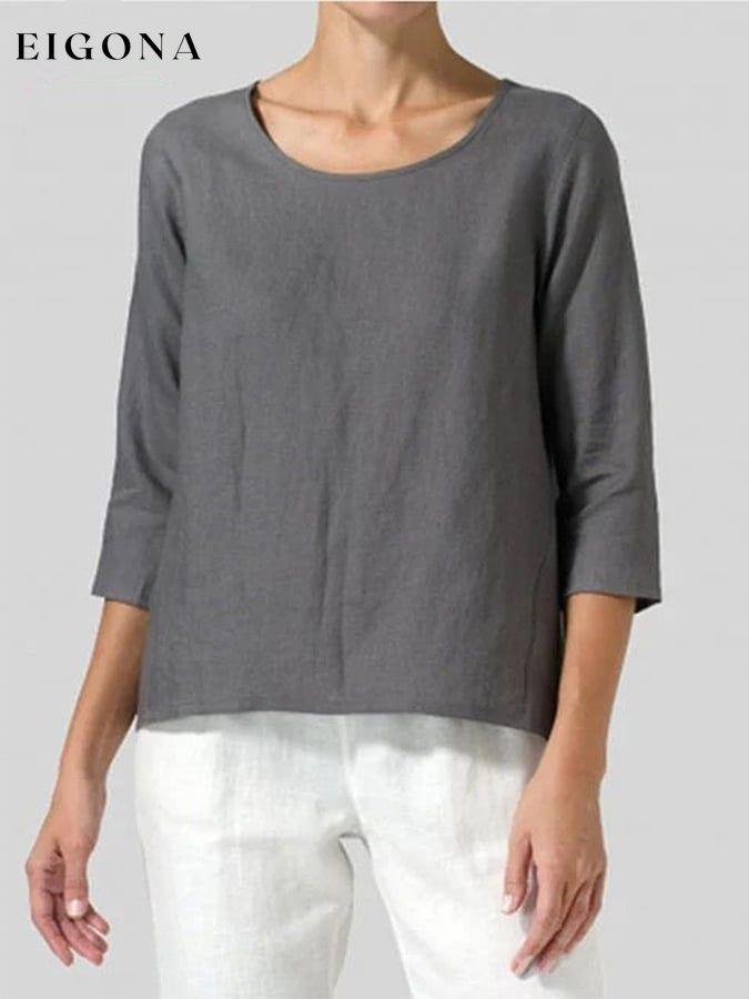 Women's Cotton linen Three-quarter Sleeve Long Top cotton linens