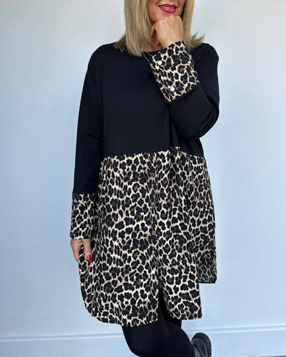 Round Neck Leopard Print Long Sleeve Dress 2024 f/w casual dresses