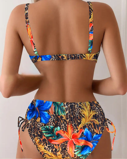 Bralette-Bikini mit Leoparden- und Blumenmuster