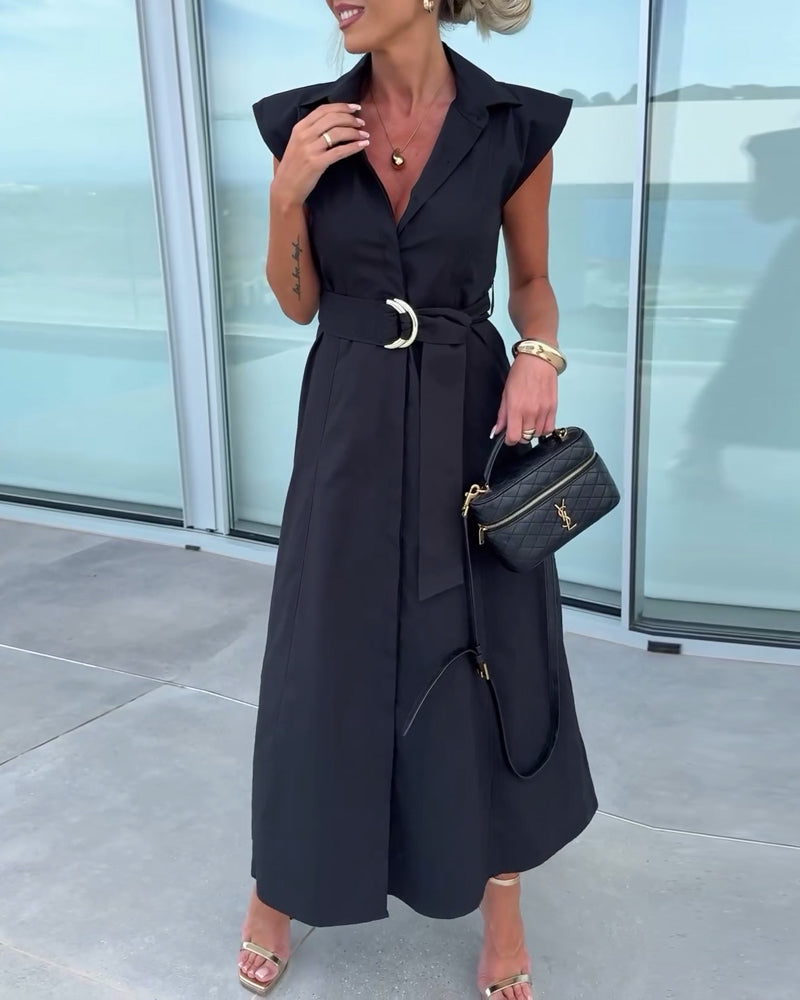 Sleeveless lapel solid color dress casual dresses summer