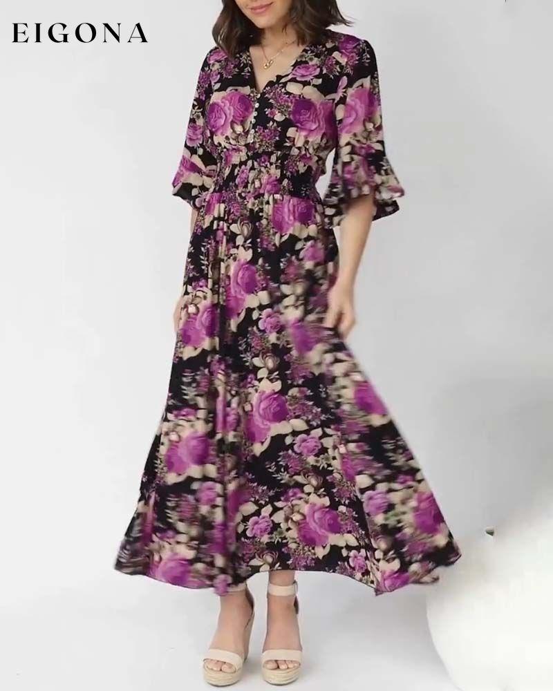 Floral Print V Neck Maxi Dress casual dresses spring summer vacation dresses